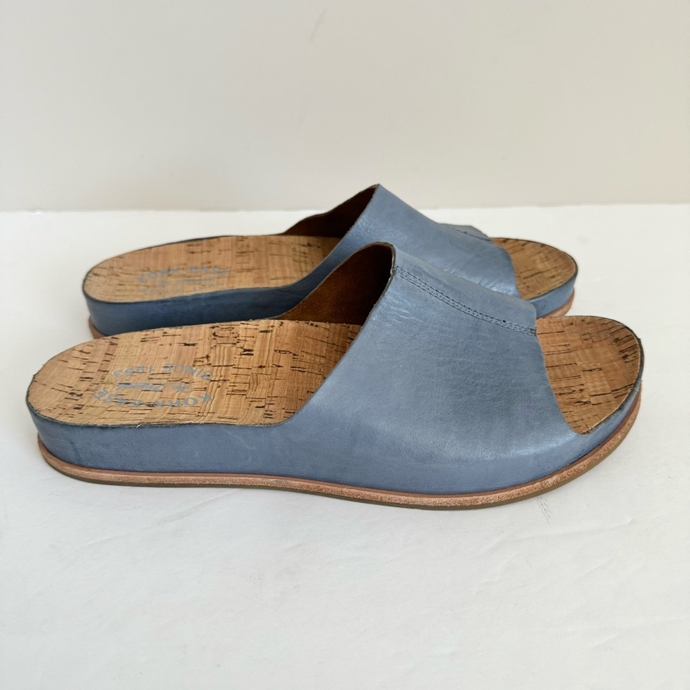 Kork-Ease Tutsi Slides Sandals Womens 10M Blue Soft Cork Flat Suede Slip On Kork